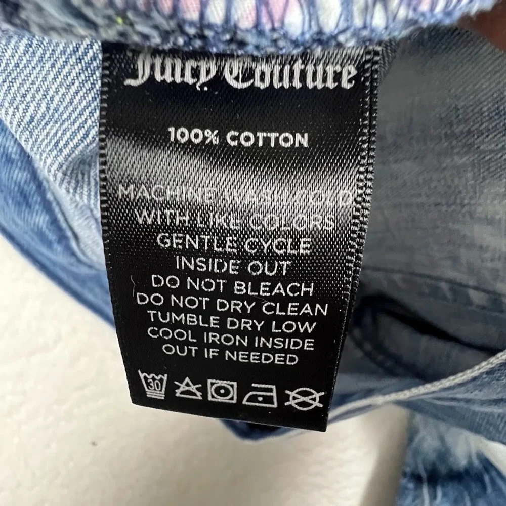 Juicy Couture NWT Tie Dye Straight Leg Jeans 30 High Rise w Pink Logo Sash Y2K - Picture 12 of 12